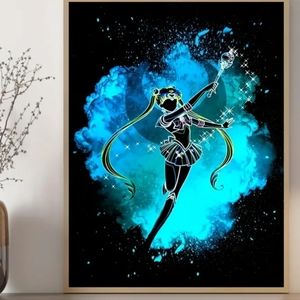 Sailor Moon Wall Art, Black Blue Japanese Anime Painting On Canvas Usagi Tsukino